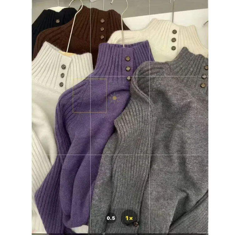 3441【540g正版加厚三粒扣】秋冬新款宽松高领长袖针织衫女毛衣