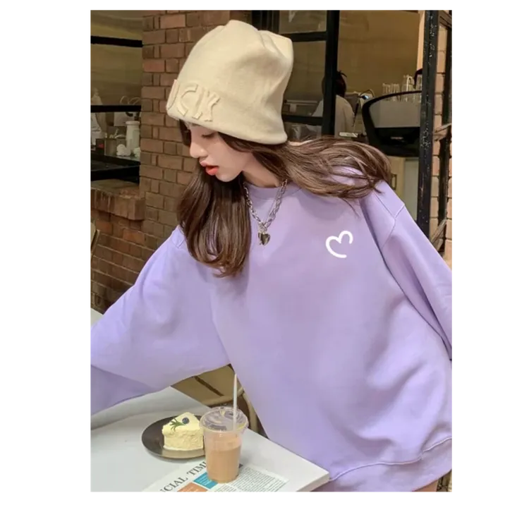 欧货宽松大码香芋紫卫衣女加绒加厚秋冬新款中长款遮屁股休闲上衣