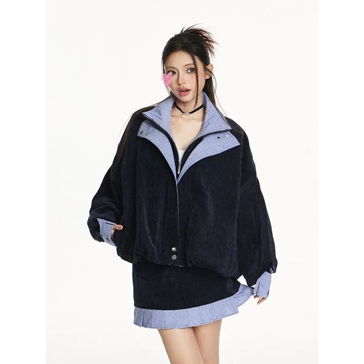 韩剧穿搭韩系氛围感慵懒宽松立领夹克外套别致感半身裙女秋冬套装