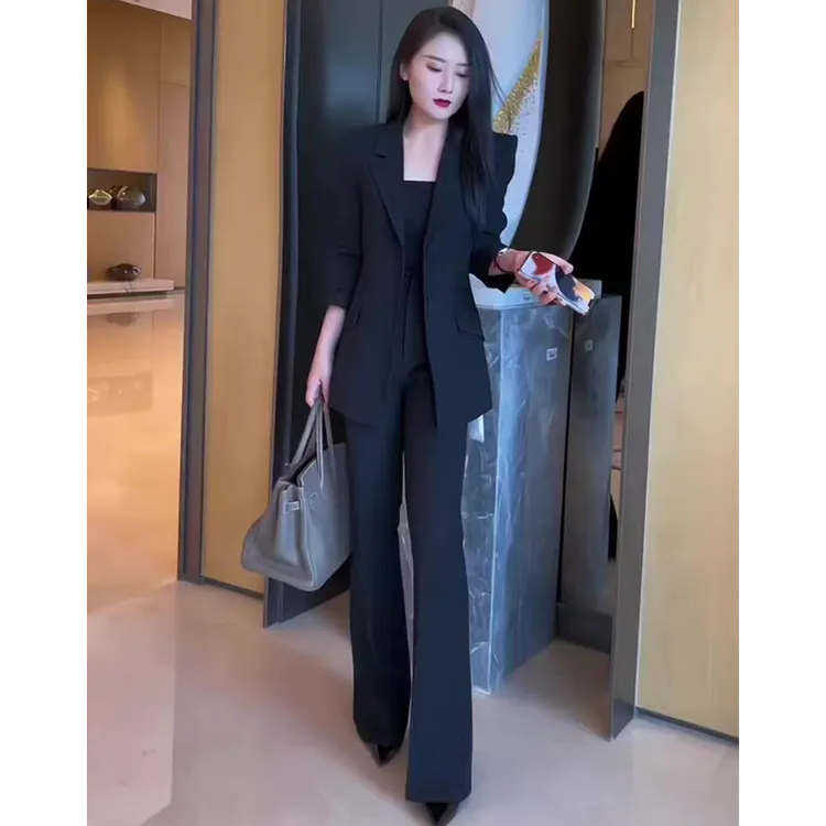 秋季大码黑色西装套装女新款胖mm时尚减龄修身气质职业西服两件套