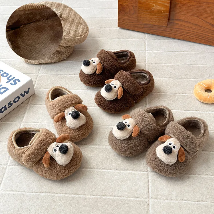 儿童鞋子2025冬季新款女童加绒小狗狗魔术贴毛毛鞋男童保暖勃肯鞋