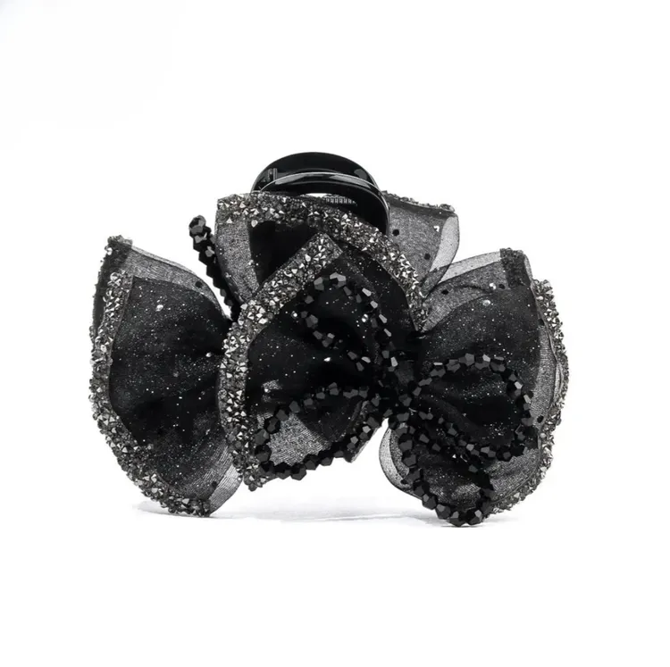 巴黎王妃百搭小抓夹轻奢名媛风贵气感气质亮闪网纱鲨鱼盘发发夹