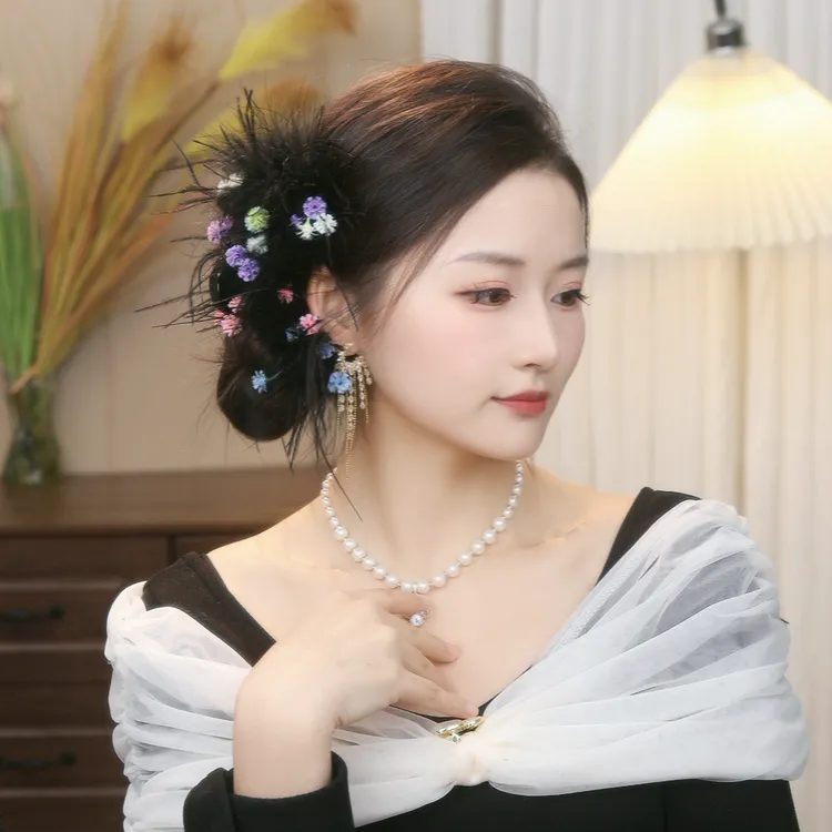 爱的梦网红满天星羽毛发饰秋冬新款神仙姐姐仙同款发夹抓夹百搭