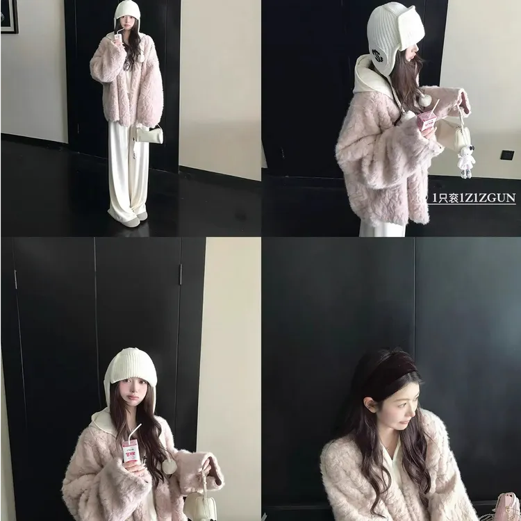 2025新款仿花狐貂氛围感独家定染环保皮毛一体外套加厚百搭时尚