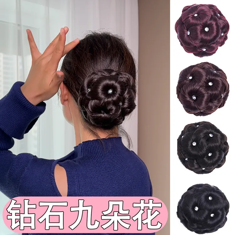 假发女发包带钻九朵花丸子头花苞抓夹发饰盘发发髻新娘卷发圈头花
