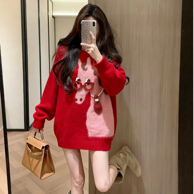 宽松休闲慵懒风长袖针织套头上衣气质显瘦洋气长款上衣短裤两件套