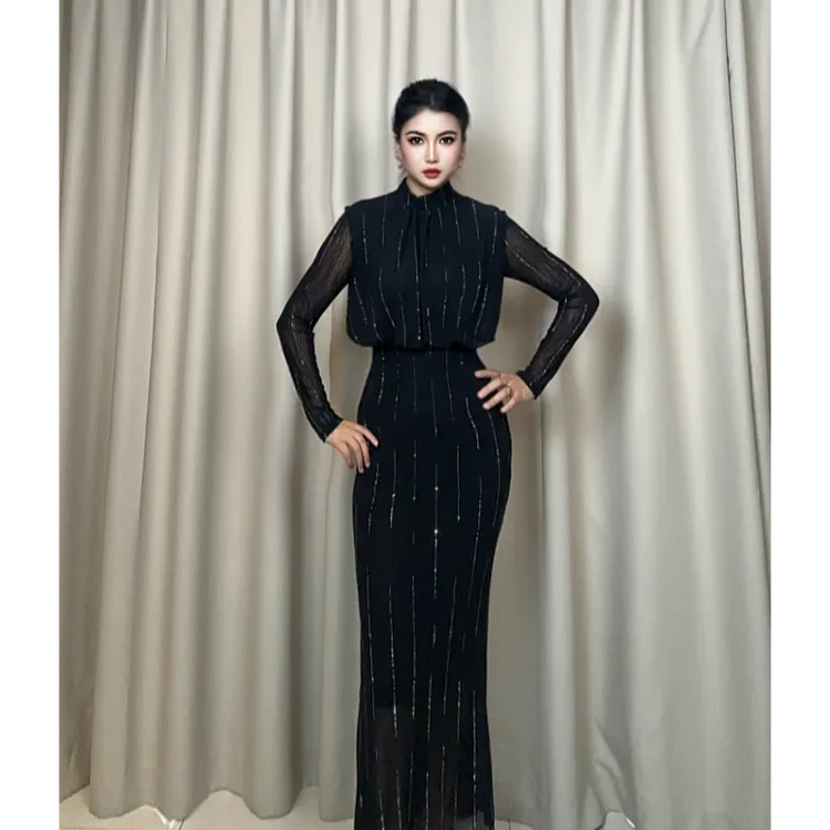 9903【包邮】高级高领气质新款烫钻女装连衣裙