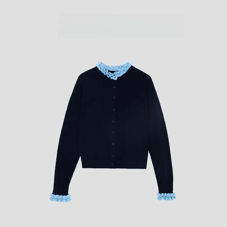 2025新款花开富贵~花边领针织开衫休闲风毛针织上衣女H8-52