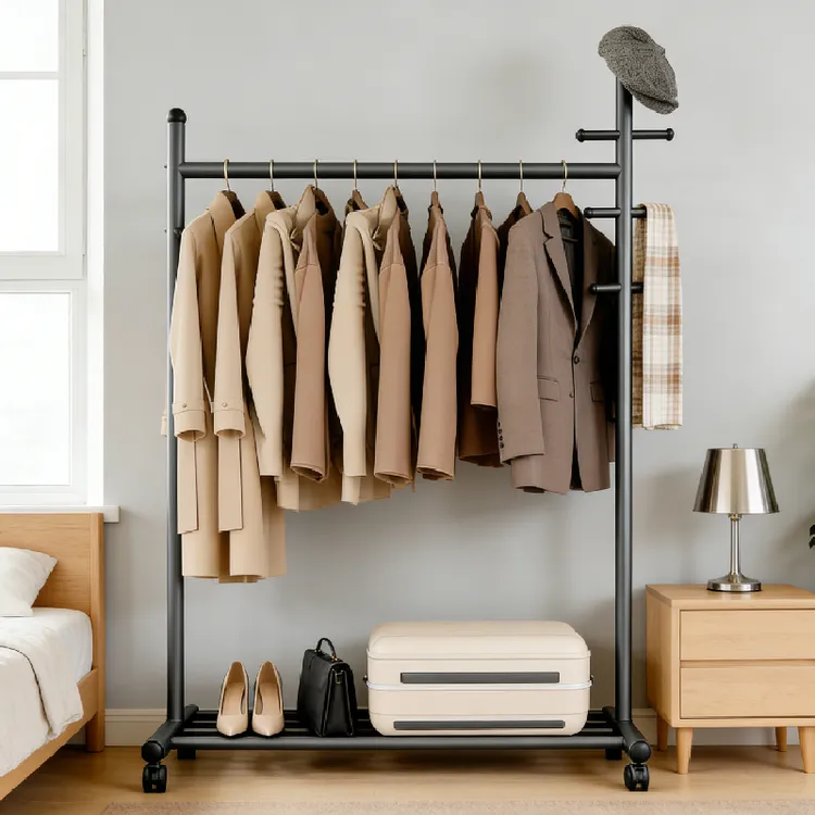 加粗加厚晾衣架房间卧室挂衣架移动衣帽架立式晒衣架置物架挂衣杆