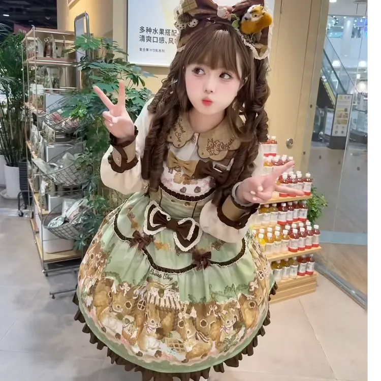 二团定金大全套《松鼠巧克力店》复古甜美秋冬lolita长袖印花小裙子