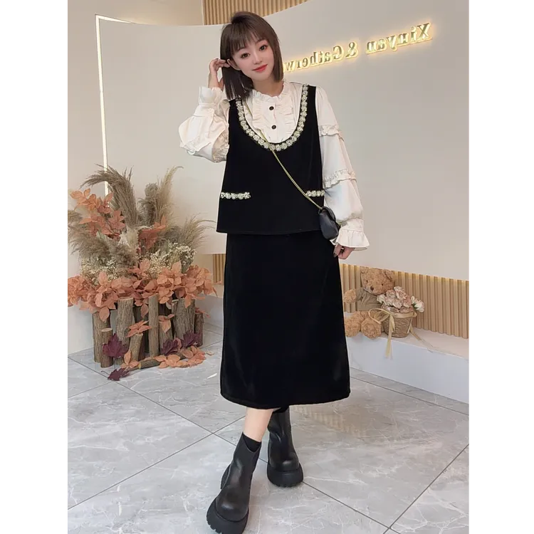 【鑫焱甄选】2025秋季重工法式两件套缝钻潮牌女装时尚套装