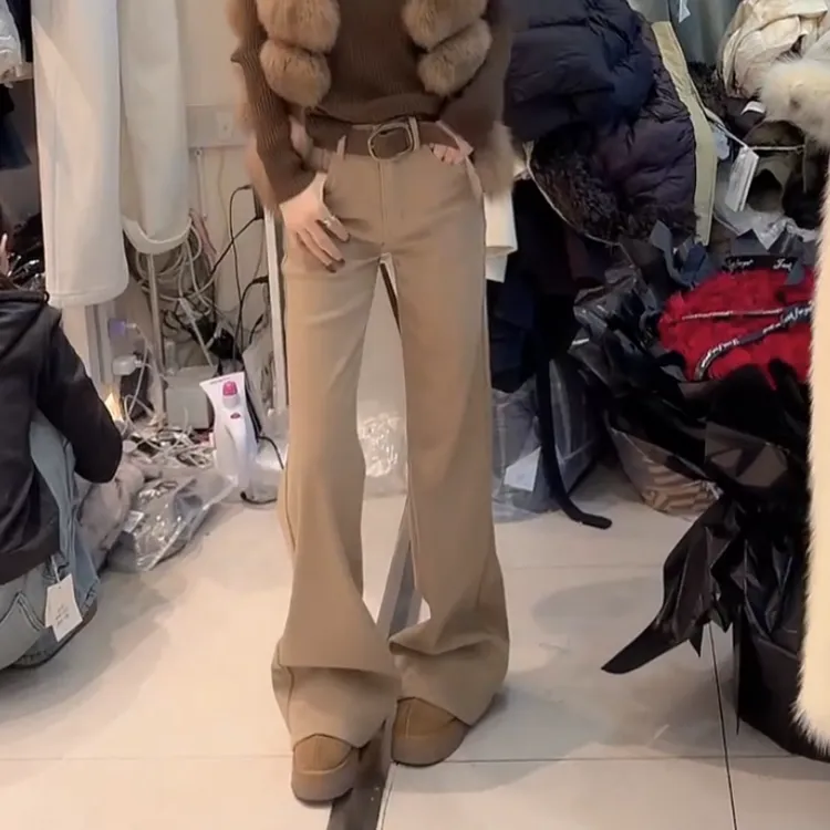 秋冬新款设计感百搭显瘦气质加绒加厚带腰带直筒牛仔裤LK2508078