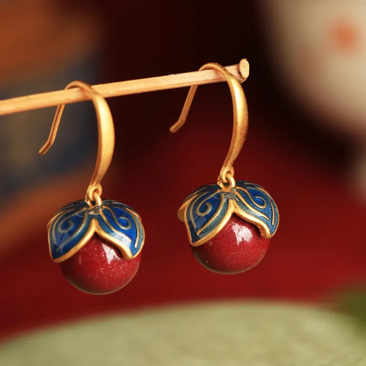 铜合金耳饰 柿柿如意柿子耳环女新中式国风红色古风耳坠耳饰耳钉