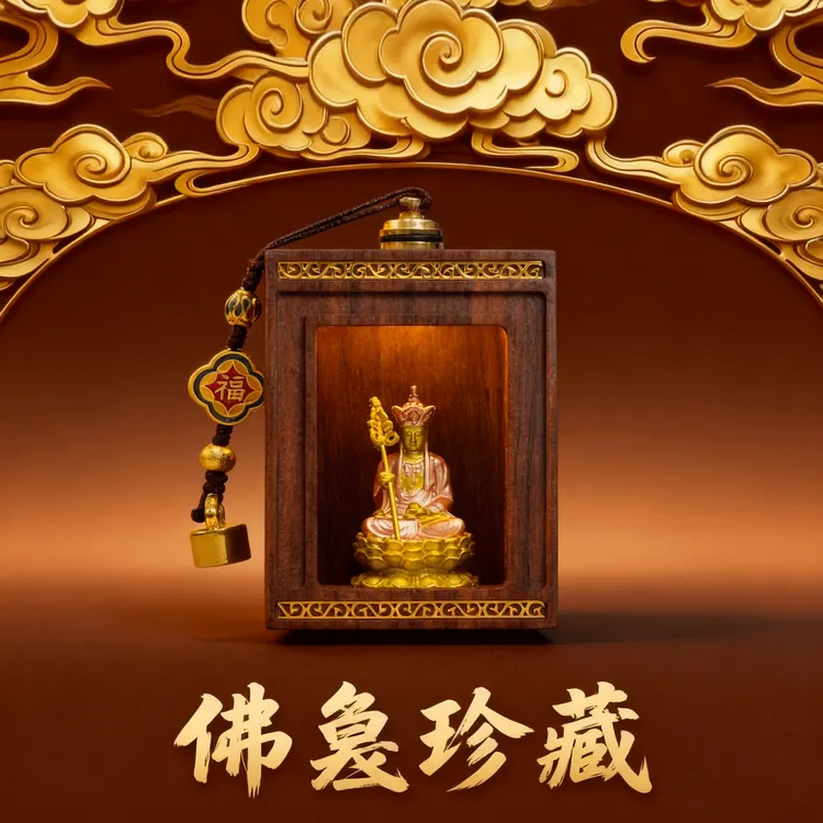 手工迷你佛龛带灯黑胡桃木微型佛台摆件迷你供台随身佛龛桌面神龛