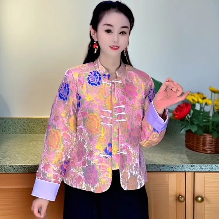 外套女秋冬新款国风气质洋气休闲复古盘扣唐装时尚短款加厚上衣