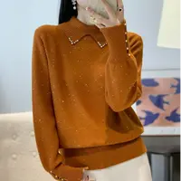 气质减龄翻领女士套头毛衣钉珠设计感针织衫冬季新款纯色打底内搭