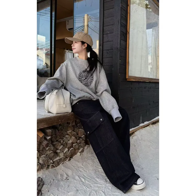 LA CALLA 100棉厚绒常青藤复古品牌刺绣卫衣BL-AM7059