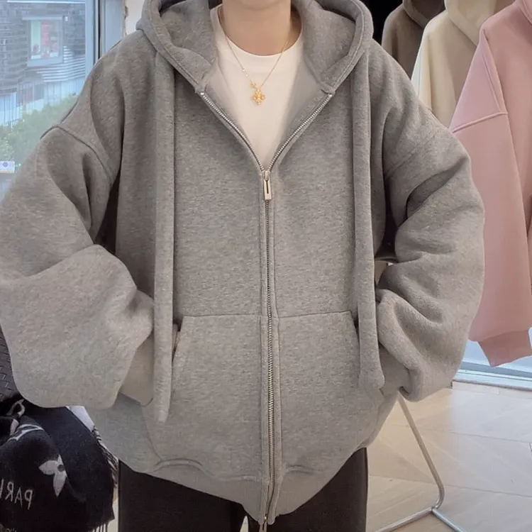 新款超百搭韩版开衫拉链连帽加绒卫衣女2025秋冬款时尚休闲宽松
