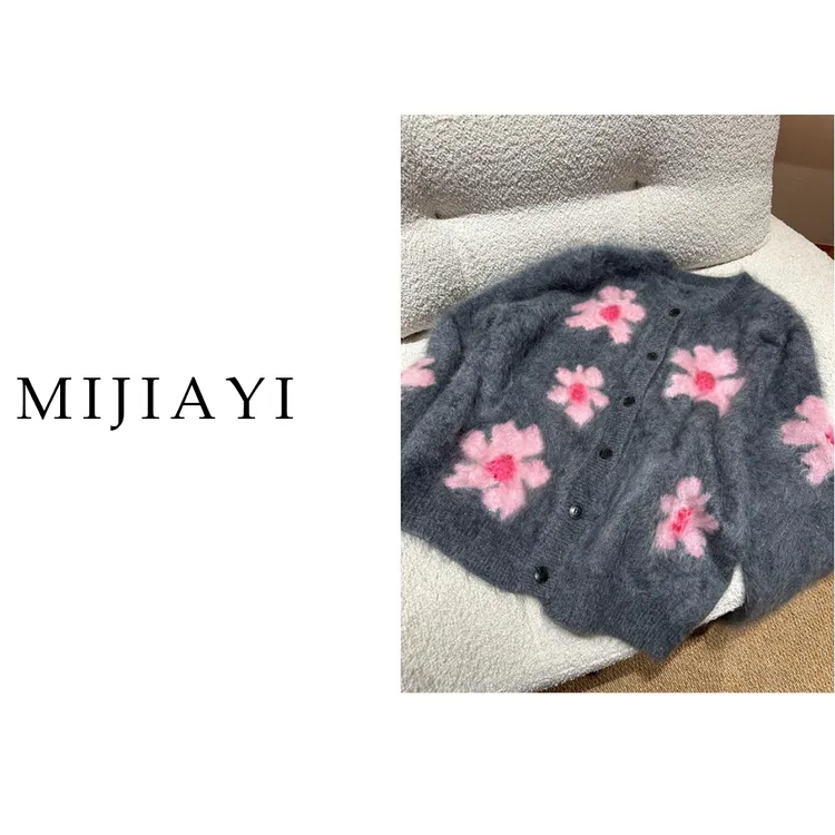 /雾灰樱花/~100绵羊毛【衣长59 胸围110】立体樱花提花工艺 FF