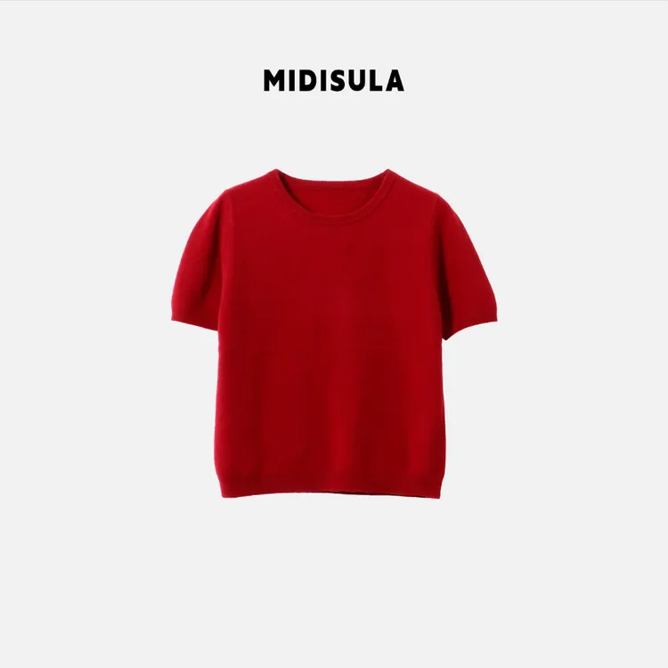 MDSL·新款时尚韩系简约百搭显瘦慵懒风纯色短袖羊毛衫1465