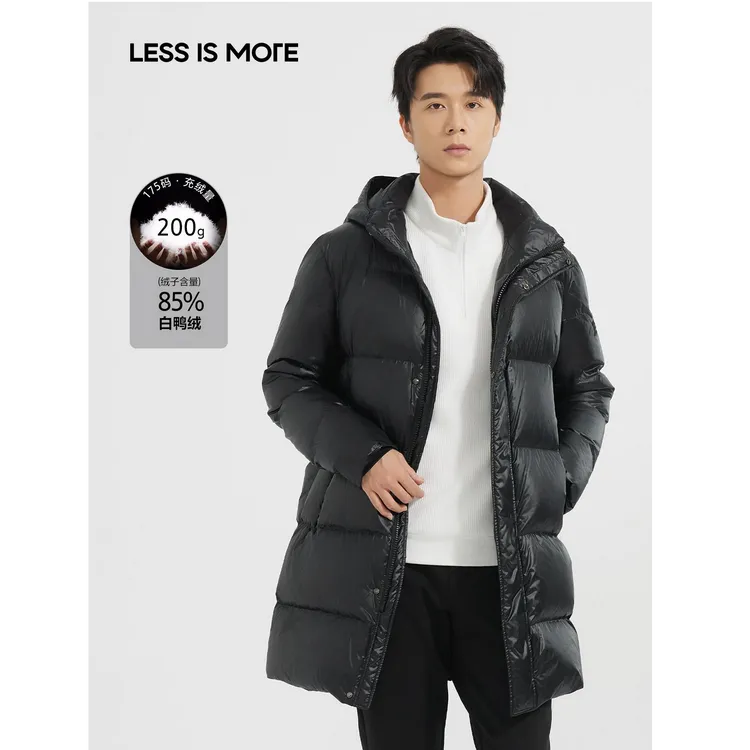 利郎[黑金面料]冬季连帽长款风衣时尚大方休闲保暖潮流男士外套