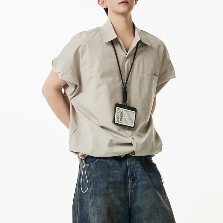 工装短袖衬衫外套男女2025夏季新款宽松纯色休闲衬衣情侣半袖上衣