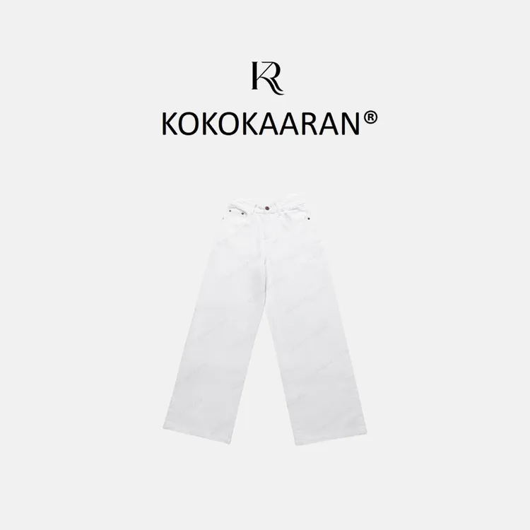 kokokaaran/可可咔伦100%棉水洗高腰显瘦垂感阔腿牛仔裤SH250477