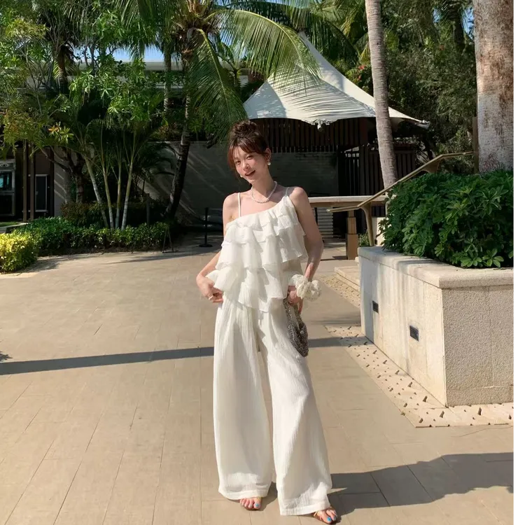 纯欲慵懒风套装女装夏季度假出游韩系穿搭高级感休闲阔腿裤两件套