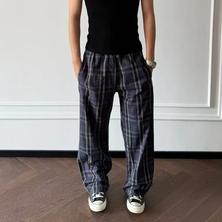''TZG''2025ss巴黎同款直筒休闲格子裤设计感简约百搭日常长裤