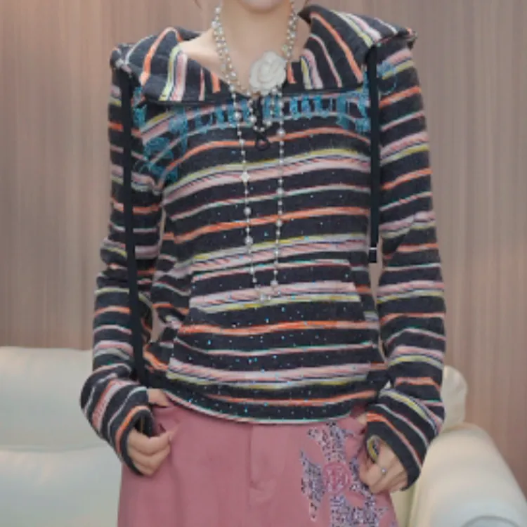 TCH私服秋季氛围感烫钻时尚淑女百搭咖色帽衫T75C12E1008轻奢tch