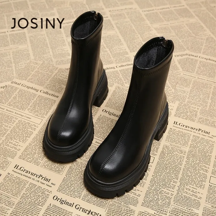 卓诗尼【断码清仓】高跟短靴女2025冬季新款厚底百搭轻便英伦马丁靴