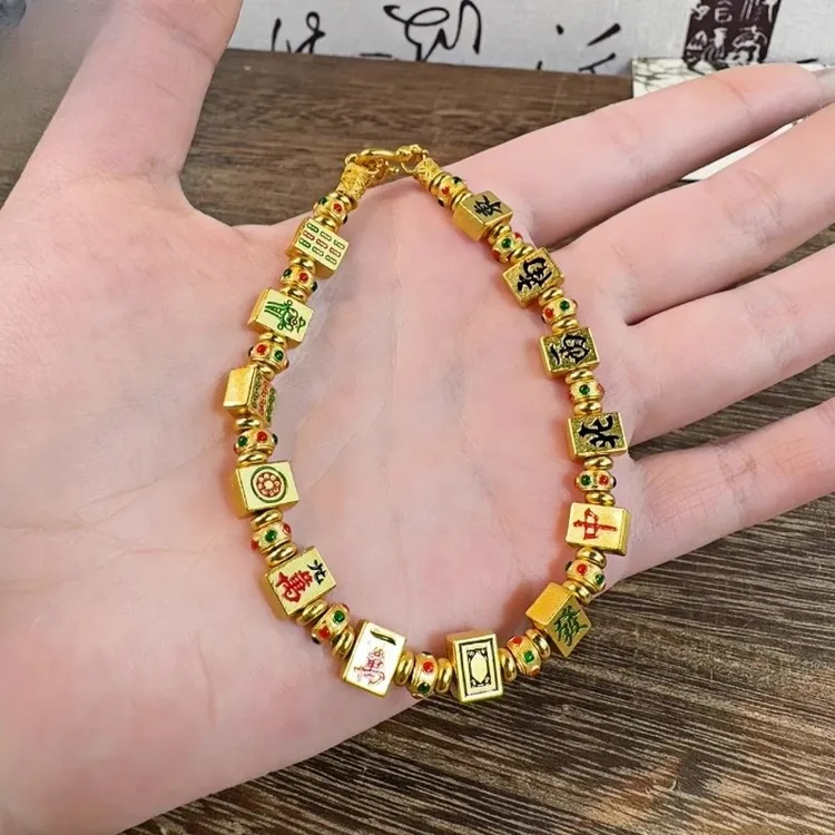 足银手链 十三幺麻将999纯银手链女珐琅彩招财纳福足银手串送女友