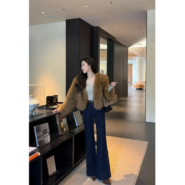 MEINA【经典回潮】原牛色法式气质高级百搭修身直筒微喇牛仔裤