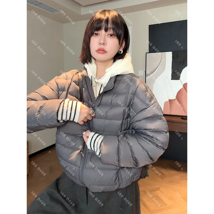 JIUJI【雪松风信】韩系立领短款宽松百搭显瘦排骨鹅绒服