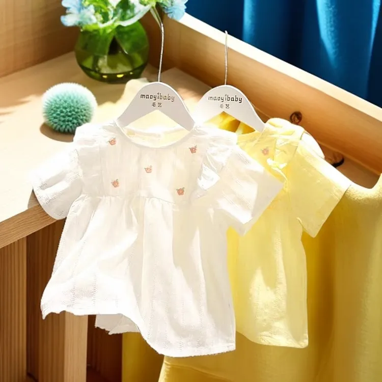 夏季新款女宝宝公主裙新款儿童夏装女童小清新百搭小花娃娃衫潮女