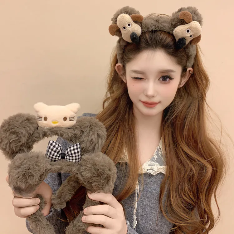 2025新款可爱掌门狗发箍卡通毛绒彩色小狗发卡甜美少女心百搭头箍