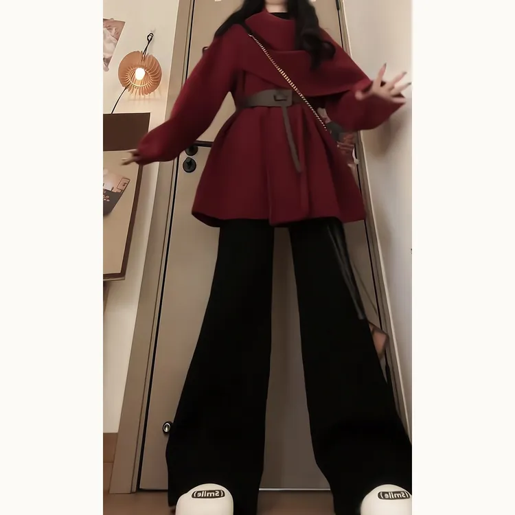 秋冬时尚穿搭一整套女2025款时尚圣诞休闲上衣 显瘦休闲裤两件套