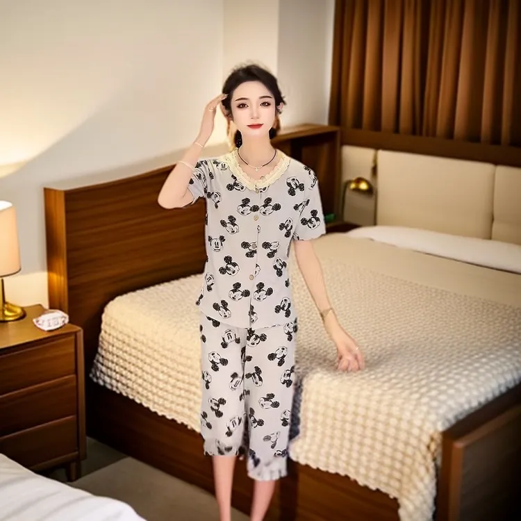 韩系甜美减龄莫代尔可爱宽松大码胖妹妹女款夏季卡通学生党家居服