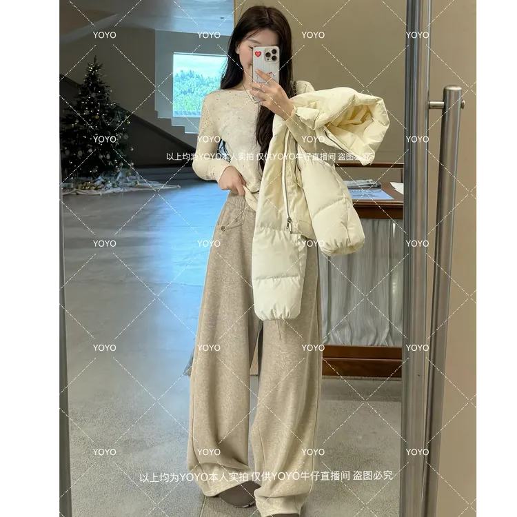 YOYO自制2【抽绳糯米裤】加绒加厚冬款宽松时尚休闲阔腿拖地裤