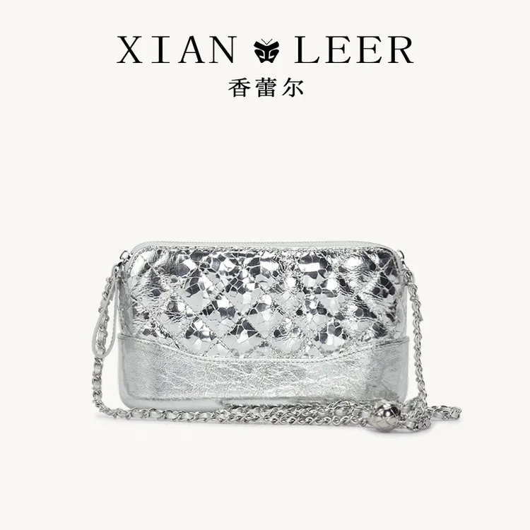 时尚压纹头层牛皮链条包2025年流行款手机包