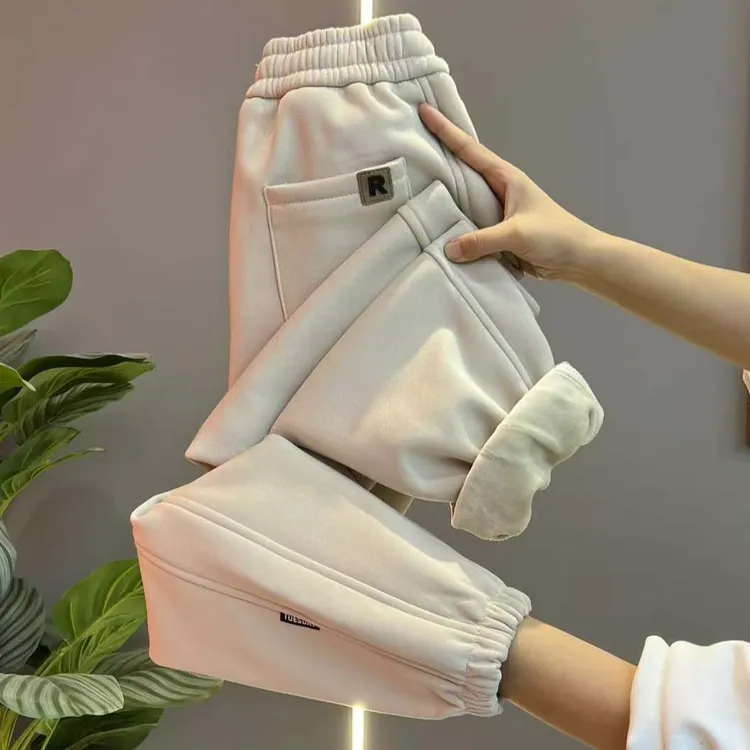 2025加绒加厚一体绒女裤高端保暖裤子休闲运动束脚收口卫裤女秋冬