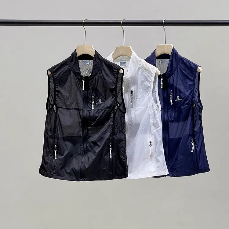 跑步登山防晒服马夹皮肤衣户外运动超薄马甲 休闲无袖外套透气男