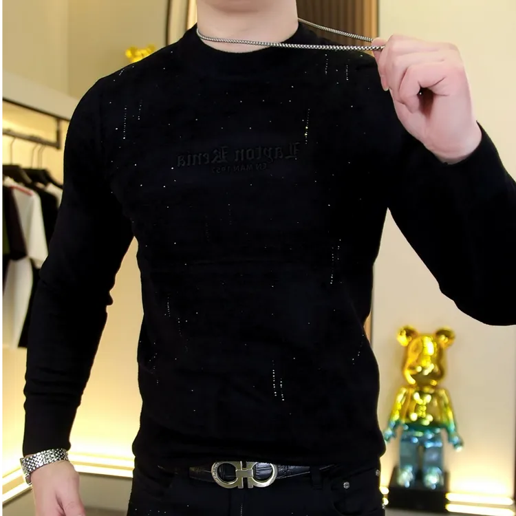 【阿东男装】2516男士高品质时尚潮流修身百搭烫钻气质针织毛衣