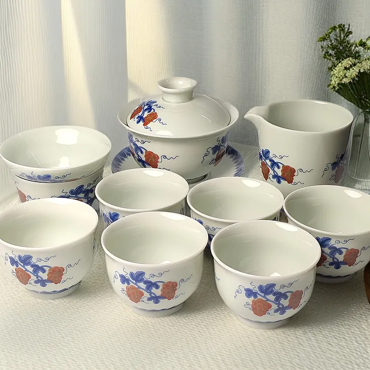 【如意葡萄】陶瓷三才盖碗茶杯茶具套装防烫功夫泡茶碗家用敬茶会客