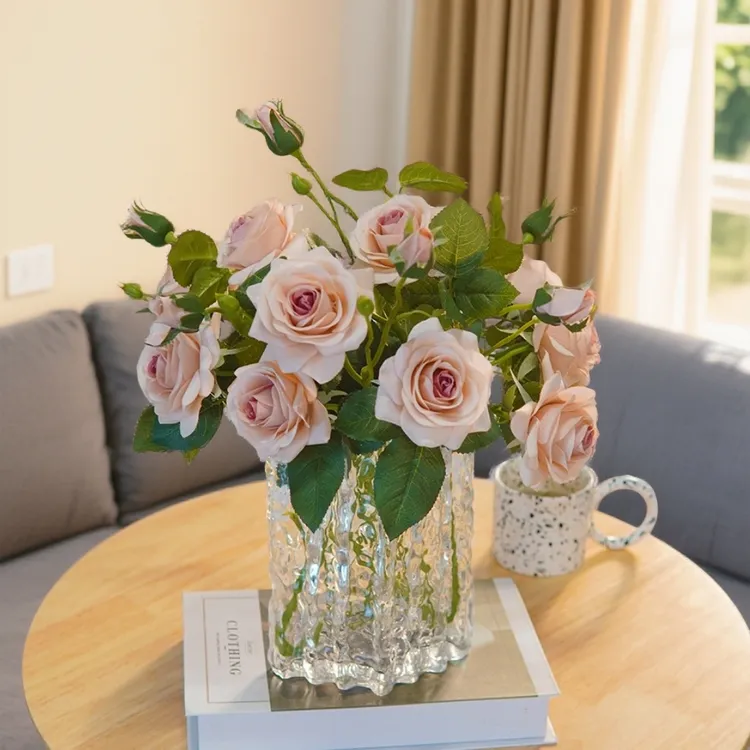 新款仿真花卡布奇诺玫瑰花手感保湿家居客厅餐厅玄关书房卧室摆件