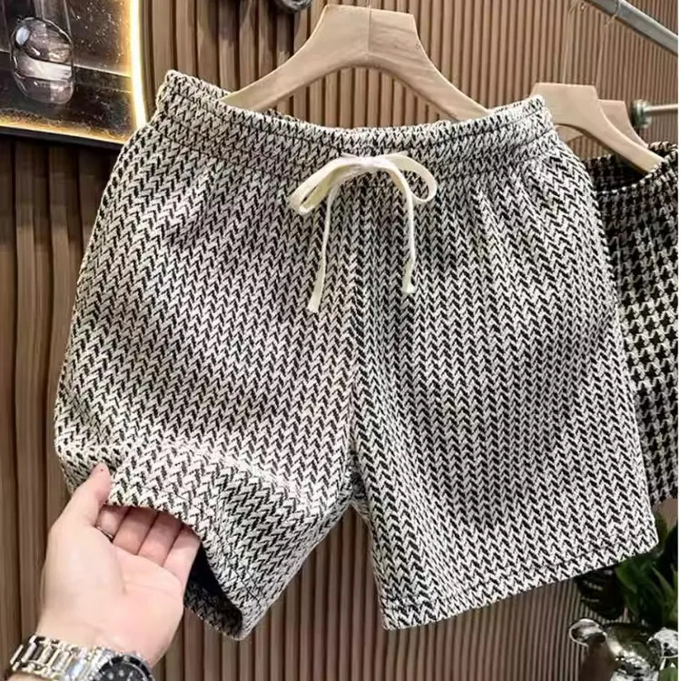 夏季男士时尚潮牌新款千鸟格百搭痞帅短裤高级感休闲宽松五分中裤