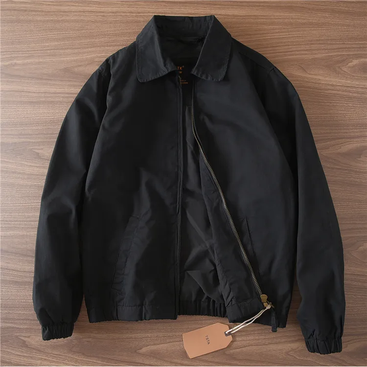 523#秋冬厚款纯棉翻领工装夹克外套上衣休闲百搭宽松黑色防风衣男