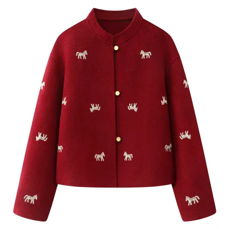 新中式小马精致刺绣质感双面羊毛秋冬百搭时尚大衣外套