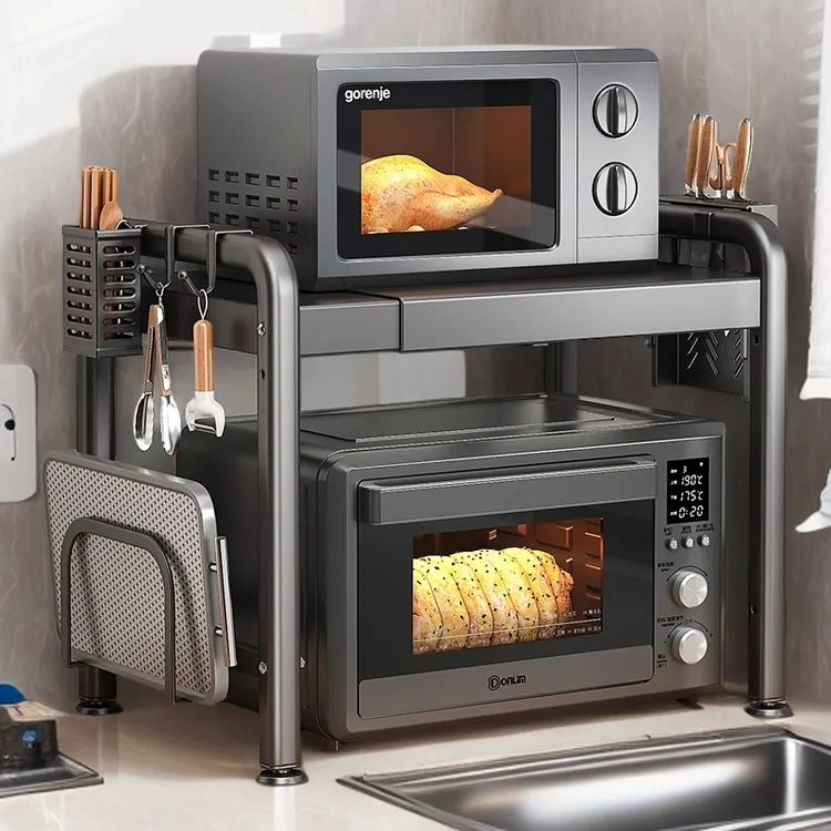 微波炉置物架厨房台面多功能烤箱架子家用放电饭煲锅一体支架收纳