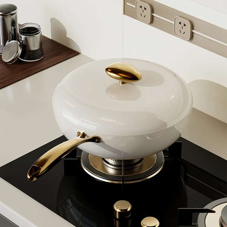 温仑山鹅卵石三代超轻钛锅0涂层高端不粘炒锅-D